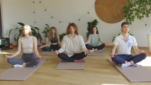 Engage in a Group Meditation Session at a Modern Studio with a Peaceful Yoga Practice and