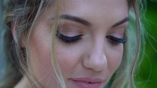 Beautiful Blonde Bride with Wedding Dress Smiling, Close Up