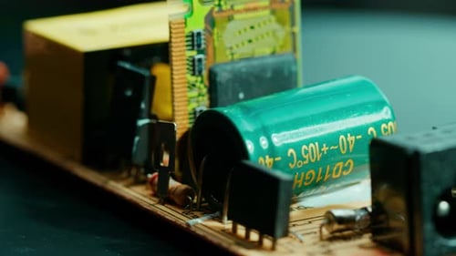 Green printed circuit motherboard components microchips CPU processor transistors semiconductors