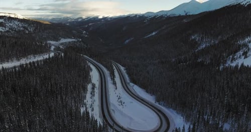 Aerial views of winding roads in the Colorado Rocky Mountains