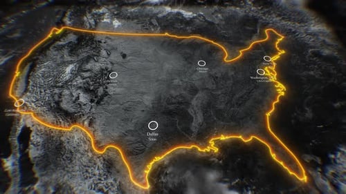 United States Of America 3D Map Neon Glow Animation 4K