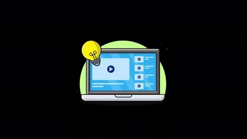 Ordenador con bombilla Idea. Vídeo de animación Idea Generate Concept - Transparente