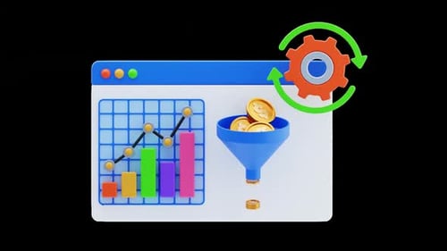 Corporate Financial Data Analysis and Growth 3D Icon Animation