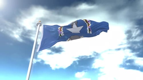 Northern Mariana Islands Flag Waving Against a Dynamic Cloudy Sky