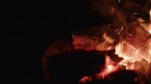 Crackling Campfire Burning Dry Logs With Vivid Orange Flame
