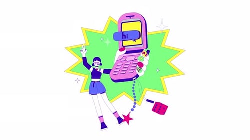 Retro flip phone and 2000s aesthetic 2D animation