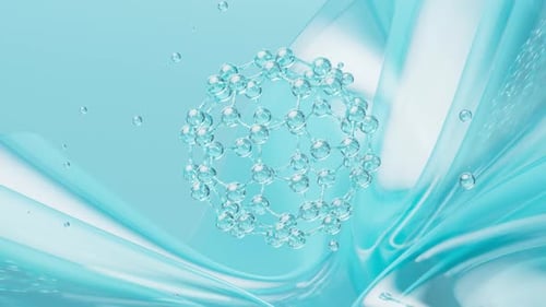Spherical molecular structure with glass background, 3d rendering.
