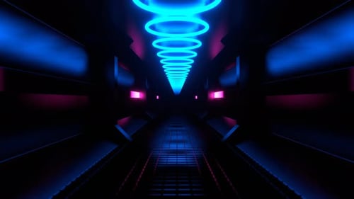 Cyan And Pink Endless Sci Fi Corridor With Neon Lighting Background Vj Loop I 4K