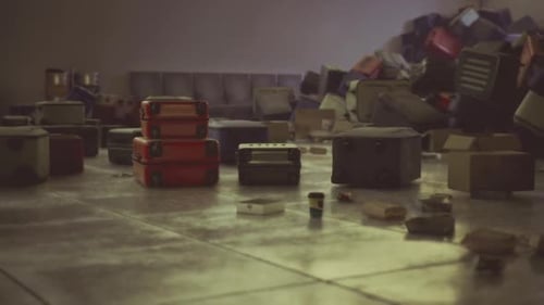 Abandoned Terminal with Retro Tones and Resting Baggage Pieces