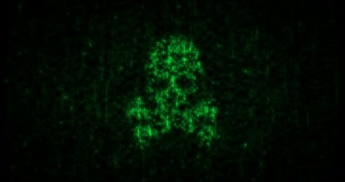 Skull pirates and cyberattack symbol matrix style