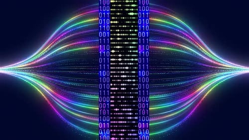 Colorful Futuristic Data Stream and Binary Code Animation