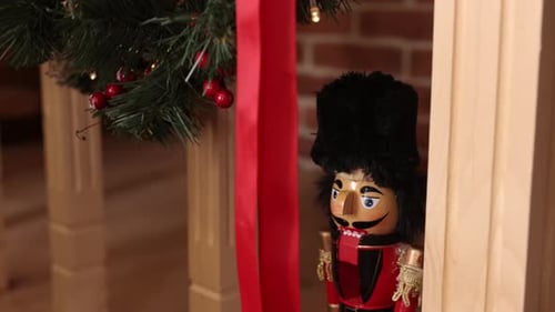 Christmas Nutcracker near Decorated Holiday Tree