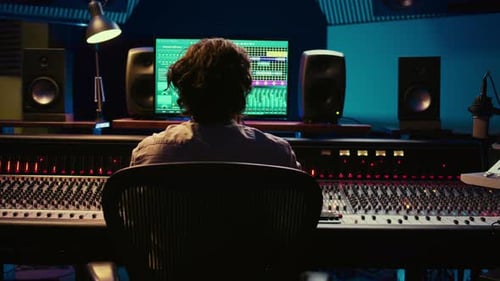 Sound Designer Working on Track Recording with Audio Professional Software