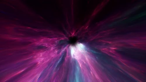 Hyperspeed-Bewegungstunnel durch surreal glühenden Sternenstaub und abstrakte Lichtstrahlen, kosmische Strahlung