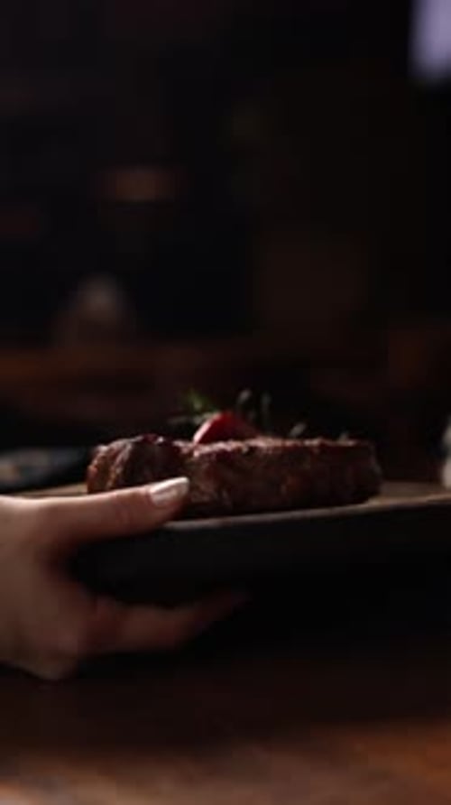 Delicious steak close-up in a restaurant