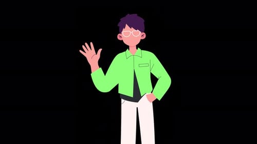 Flat Design Character Waving Hello Animation