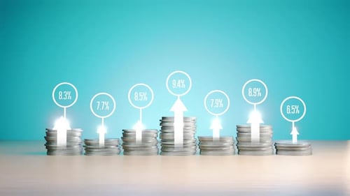 Animated Stacks of Coins with Percentage Growth for Business