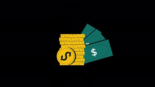 Animated Dollar Coins Stacking Up with Bills