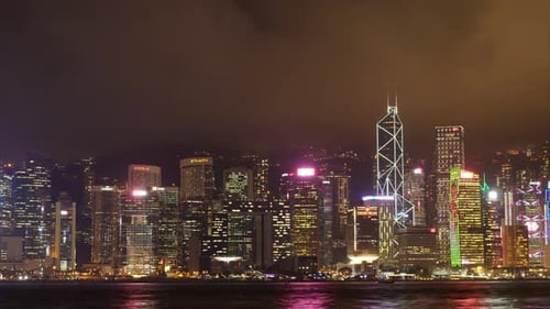 timelapse Hong Kong cityscape skyline with rainy clouds