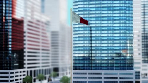 Waving Malta Flag on Skyscraper in Modern Cityscape