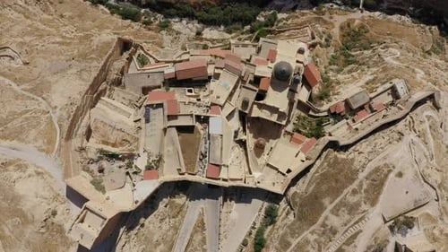 Mar Saba Greek Orthodox Monastery in Israel Judaean Desert, Aerial view