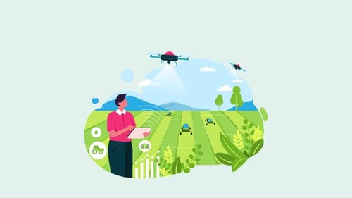 Farmer Using Automated Watering Copter Animation Scene