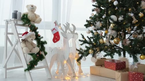 Christmas Tree with Decorations and Wrapped Gifts