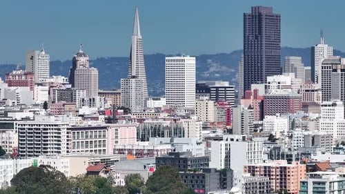 Aerial View of San Francisco Down Town in the USA Skyscrapers of San Francisco