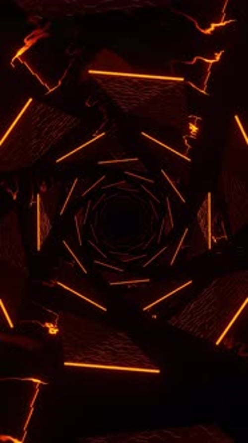 Tunnel très foncé et orange avec une lumière très vive. Animation en boucle