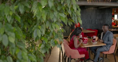 Black Couple Celebtrating Valentine's Day in a Restaurant