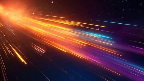 Cosmic light streaks across the void. Vibrant colors radiate outwards from a central point