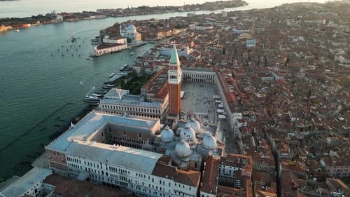 Venice Aerial City Skyline St Mark's Square Basilica and Doge's Palace Italy
