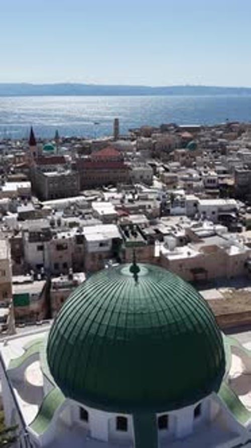 Aerial video over the old city of Acre in northern Israel