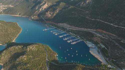 Aerial View Ka Town in Antalya Region With a Marina Full of Expensive Yachts