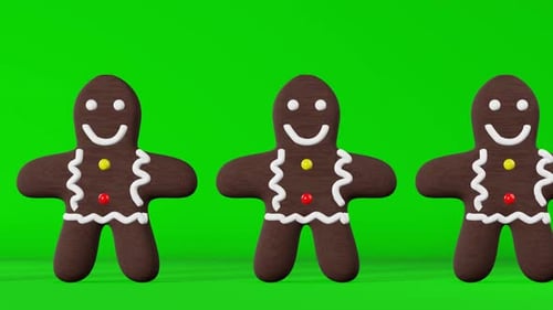 Gingerbread Man chroma key fondo de pantalla verde bucle de animación 3D Linda, divertida y dulce galleta navideña