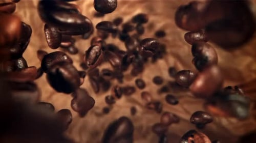 Coffee Beans are Falling Macro Shot Filmed on a Highspeed Camera at 1000 Fps