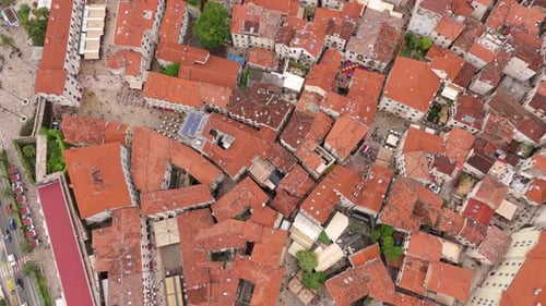 Scenic Aerial of Ancient Kotor Stari Grad in Montenegro Europe Featuring Castles and Historic Archit