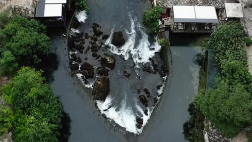 Aerial video on the Buna River. Mostar, Bosnia