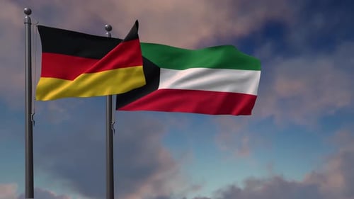 Germany and Kuwait Flags Waving Together