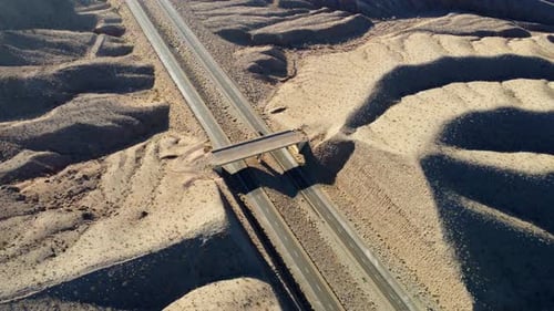 US, AZ, Hoover Dam, Hwy 93, 2025-01-15 - Drone view of a wildlife crossing over Hwy 93 near Hoover D
