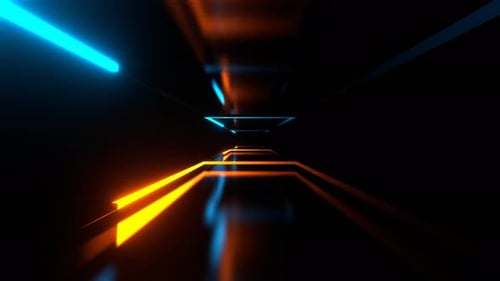 Orange And Cyan Neon Rectangular Shapes Moving Background Vj Loop In 4K