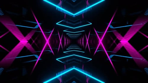 Cyan And Pink Abstract Geometric Neon Corridor Background Vj Loop I 4K