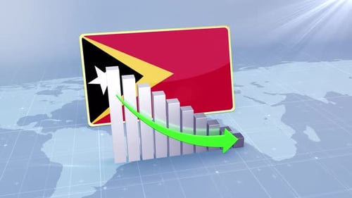 East Timor Flag With Decrease Bar Chart Graph And Arrow Green