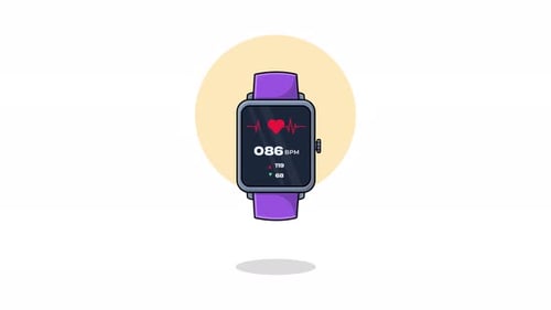 Animated Flat Design Smartwatch with Heart Rate Monitor Display