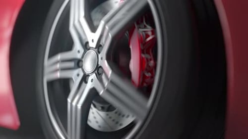 Car Wheel on the Road Close Up Spinning Sport Car Wheel 3d Animation