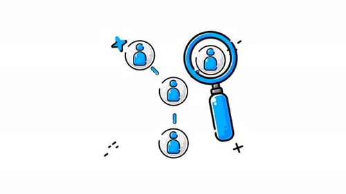 Blue Magnifying Glass Finds Three Connected People Online