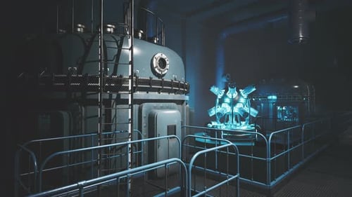 Exploring a High Tech Futuristic Laboratory with Glowing Bioreactors at Night