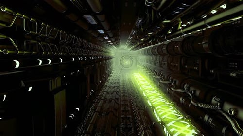 Flying Into Spaceship Tunnel Scifi Spaceship Corridor
