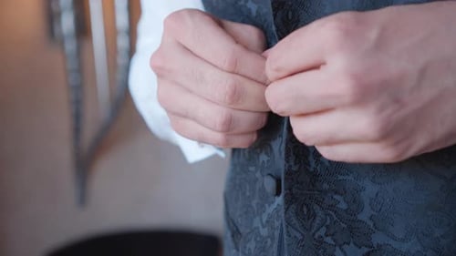 Groom Buttons Elegant Vest Before Wedding