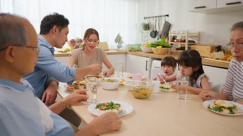 Family Mealtime in Bright Modern Kitchen